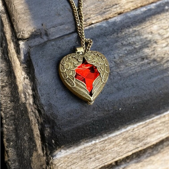 Vintage Jewelry - Heart Pendant Necklace with Red Gemstone